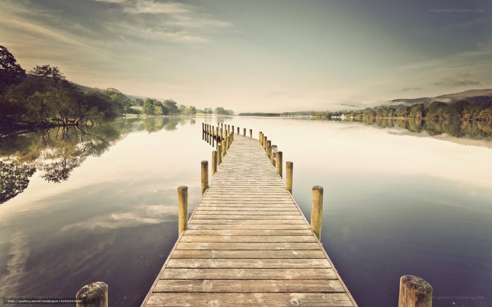 Wooden dock on calm lake