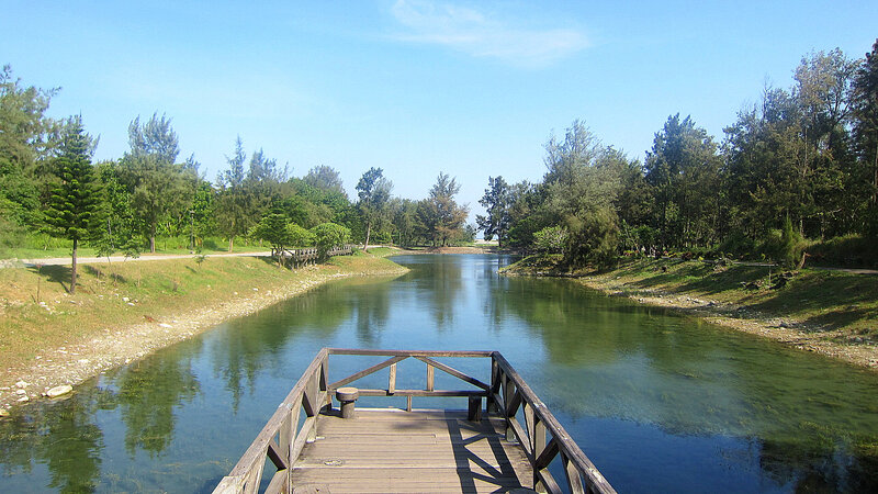 Wooden Dock on Canal — Blue