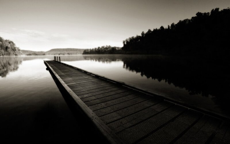 Wooden Dock on Lake — Black, Serene
