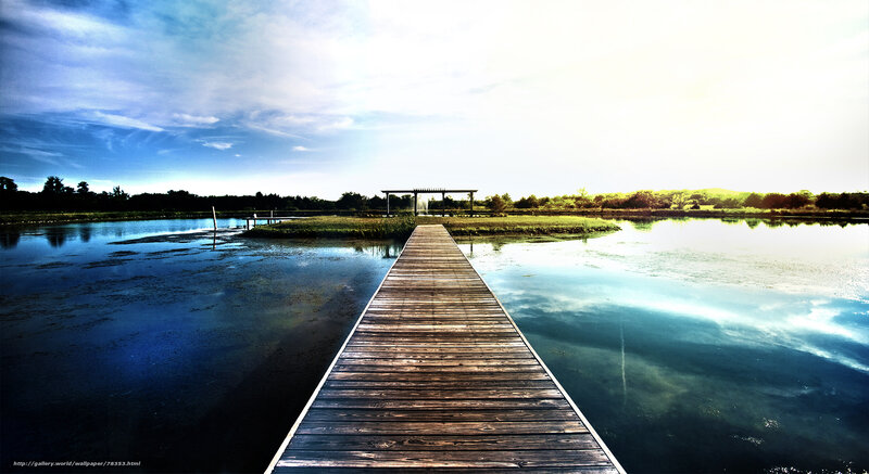 Wooden Dock on Lake — Blue, Serene, Afternoon, Photograph, Sky