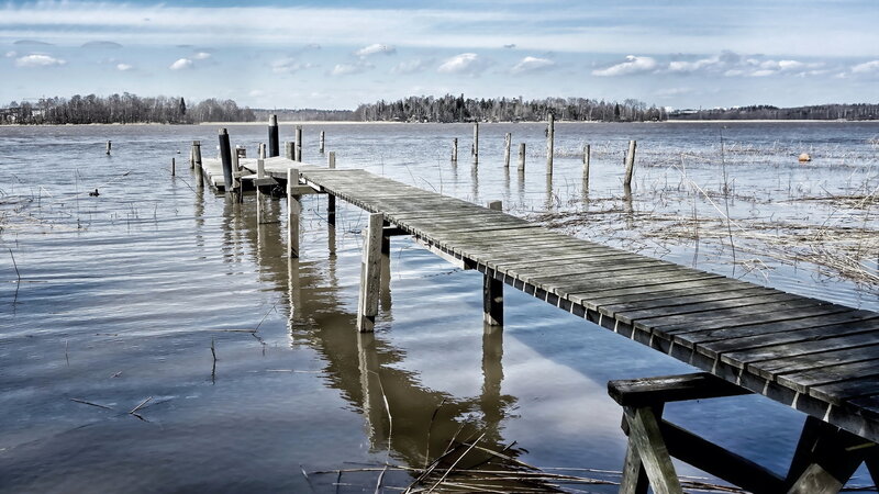 Wooden Dock on Lake — Blue, Serene, Spring