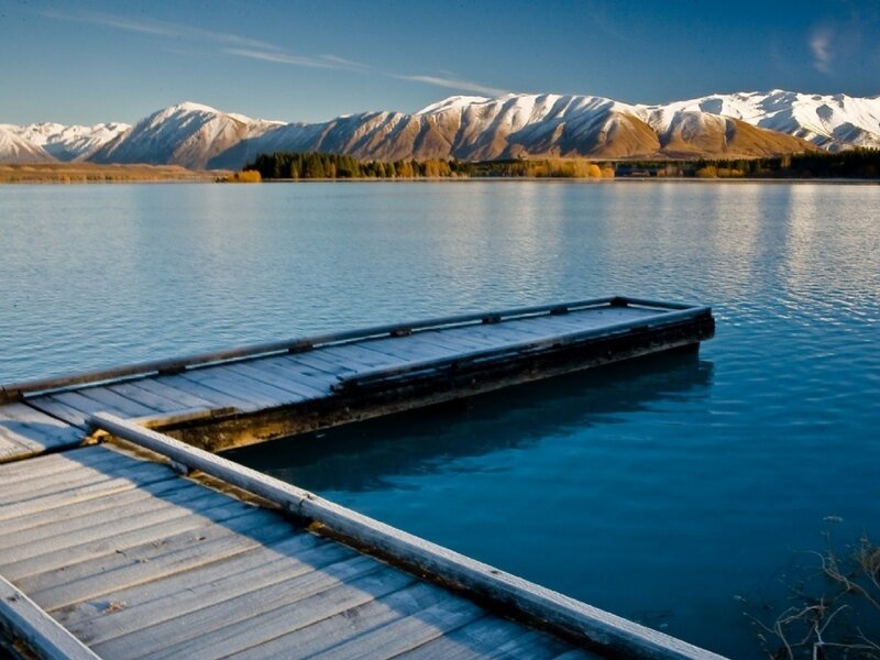 Wooden Dock on Lake — Blue, Serene