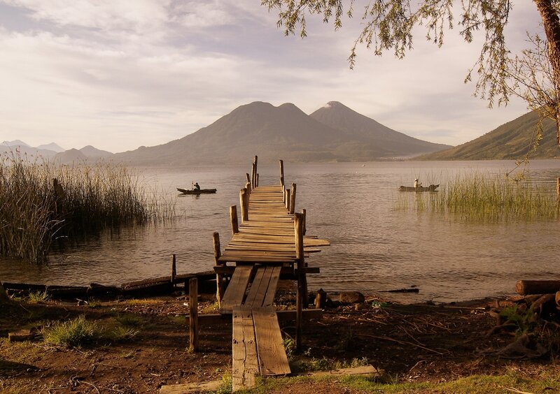 Wooden Dock on Lake — Brown, Serene, Morning, Photograph