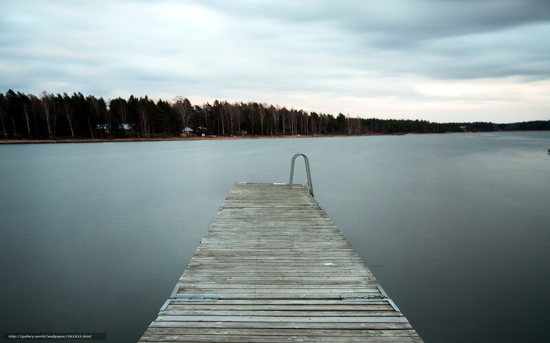 Wooden Dock on Lake — Gray, Calm