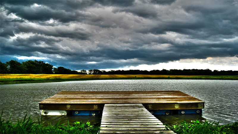 Wooden Dock on Lake — Gray, Dramatic, Afternoon