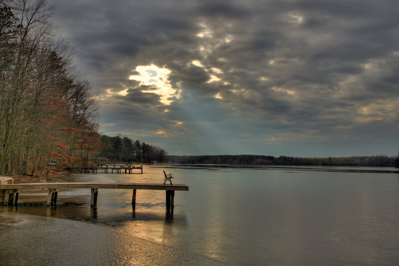 Wooden Dock on Lake — Gray, Dramatic
