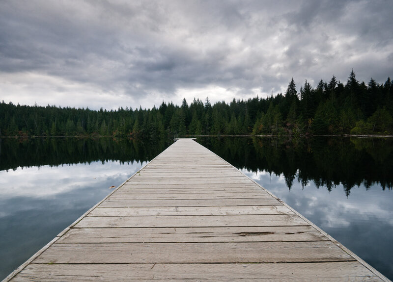 Wooden Dock on Lake — Gray, Serene