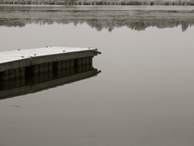 Wooden Dock on Lake — Gray