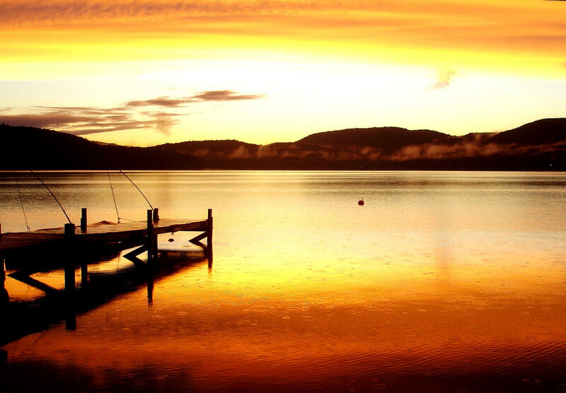 Wooden Dock on Lake — Orange, Serene