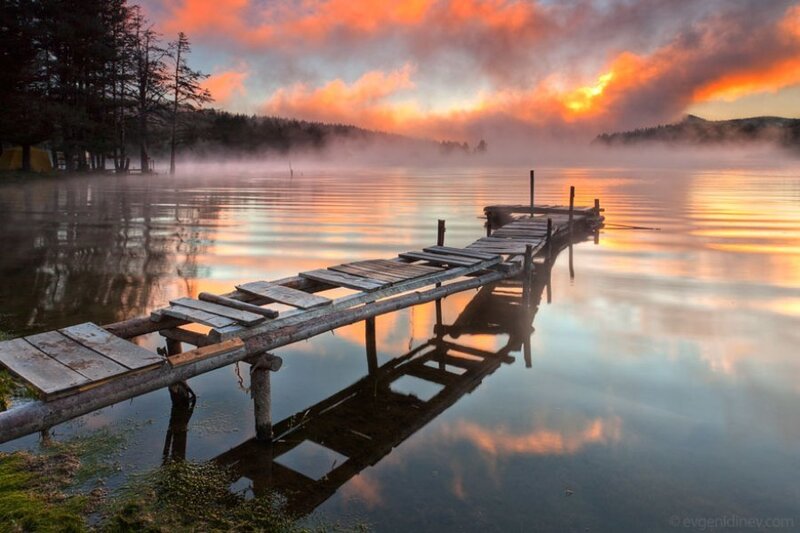 Wooden Dock on Lake — Orange