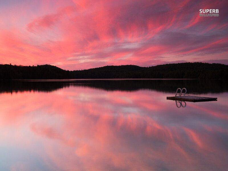 Wooden Dock on Lake — Pink, Serene