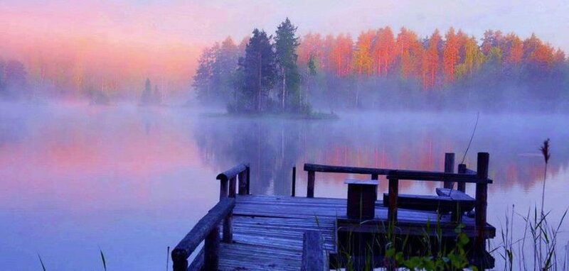 Wooden Dock on Lake — Pink