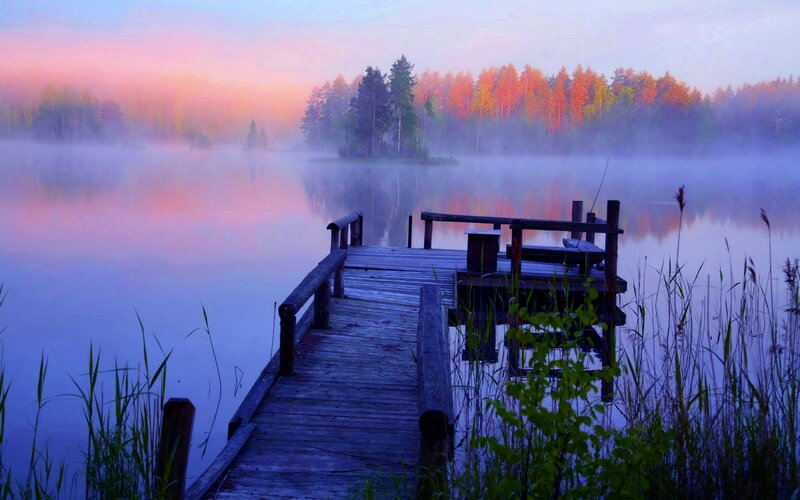 Wooden Dock on Lake — Purple