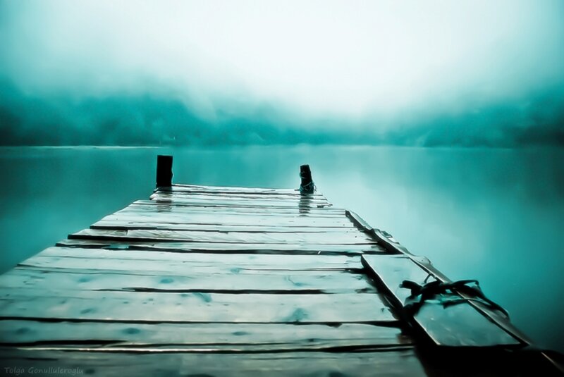 Wooden Dock on Lake — Teal, Serene