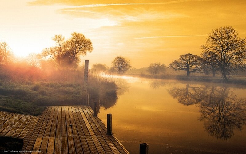 Wooden Dock on River — Gold, Serene