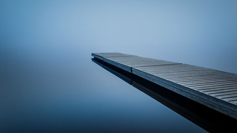 Wooden Dock on Water — Blue, Serene