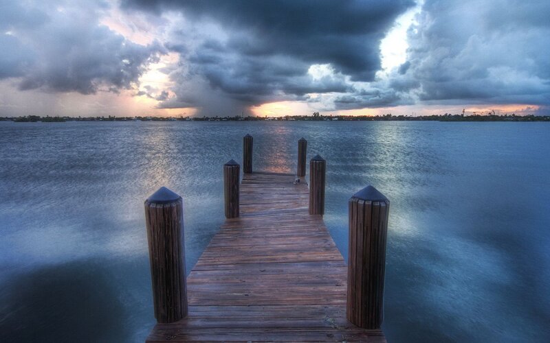 Wooden Dock on Water — Blue