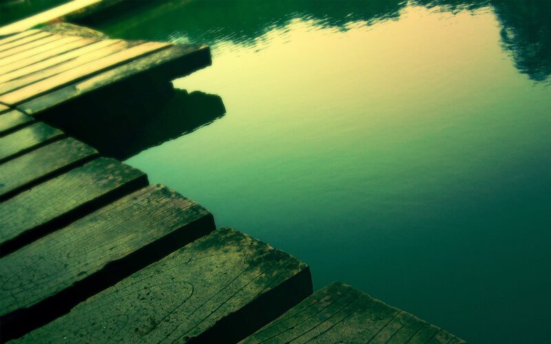 Wooden Dock on Water — Green, Serene