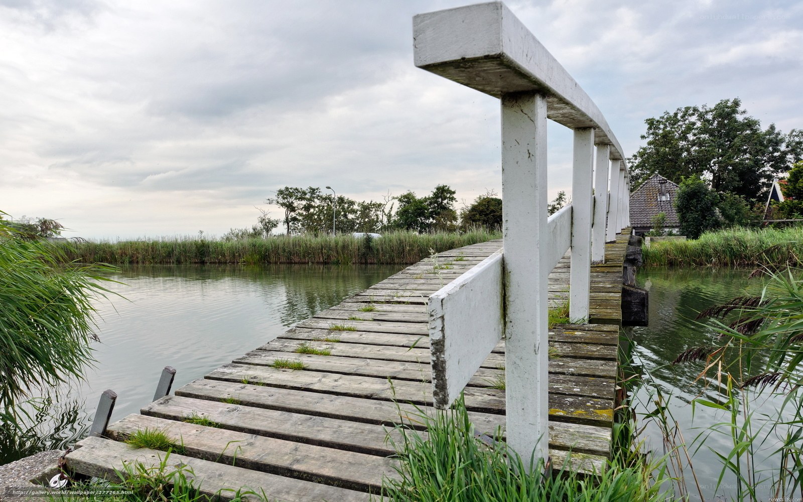 Wooden dock over a calm canal