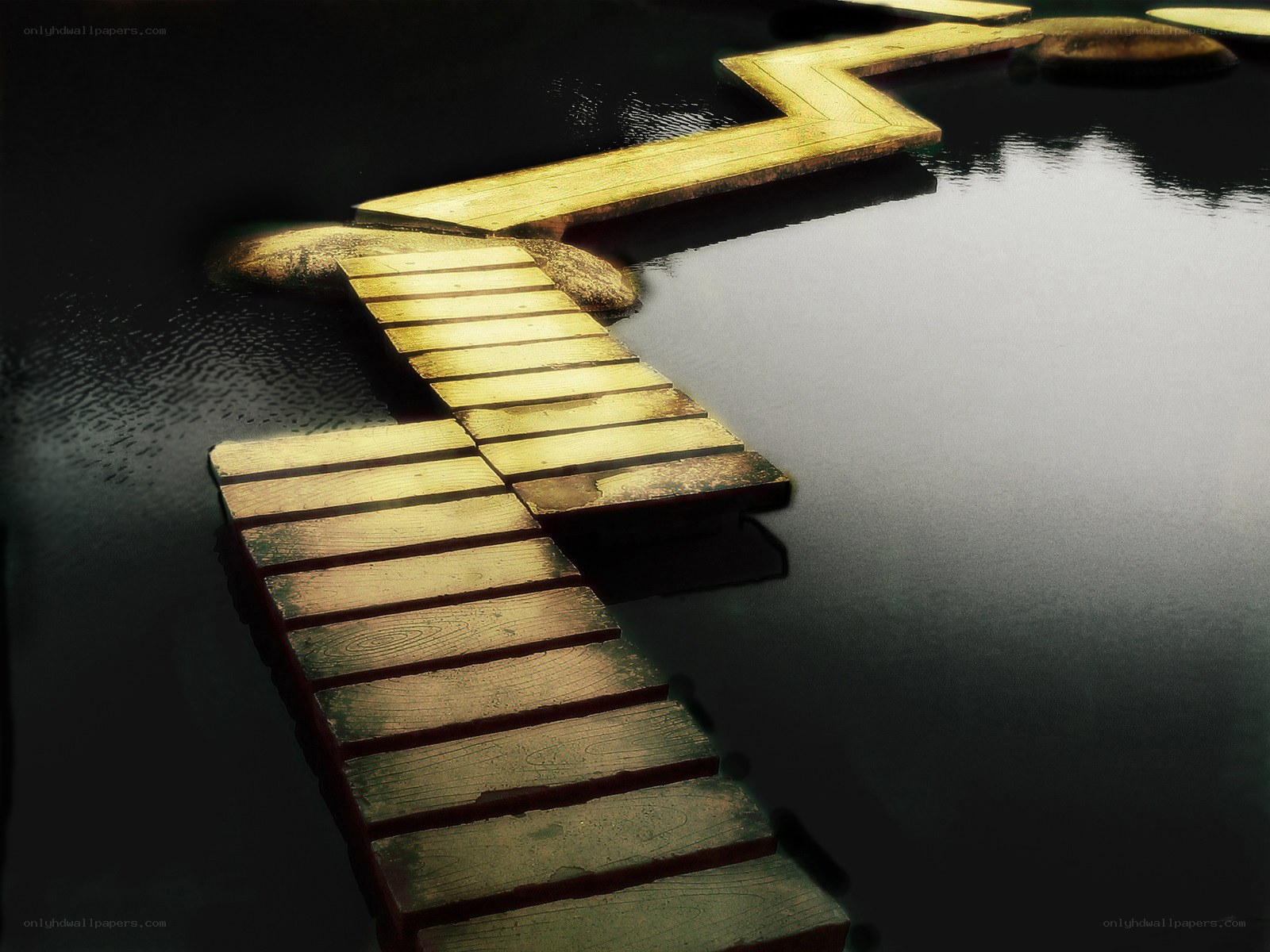 Wooden dock over dark water