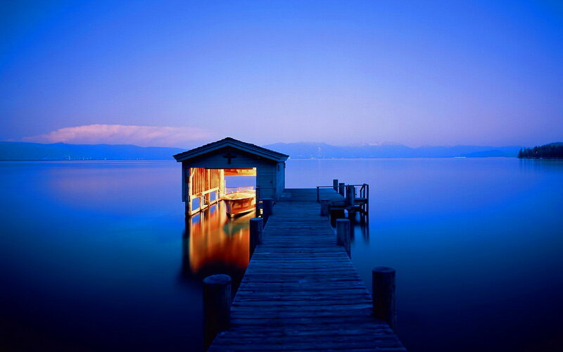 Wooden Dock with Boathouse — Blue