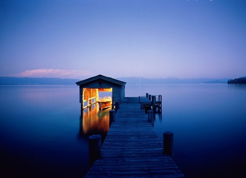 Wooden Dock with Boathouse