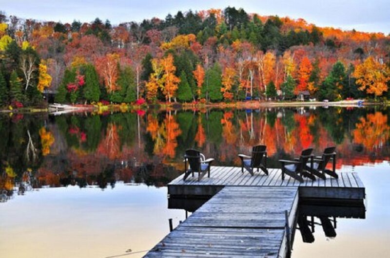 Wooden Dock with Chairs — Orange, Serene, Autumn