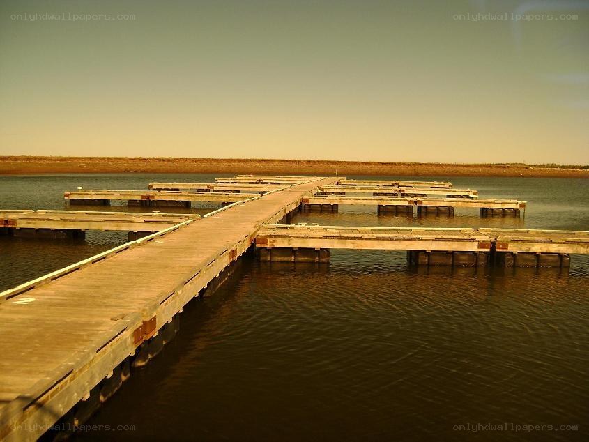Wooden docks at a lake