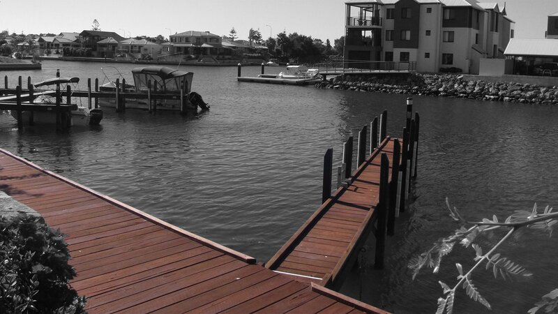 Wooden docks at a residential marina