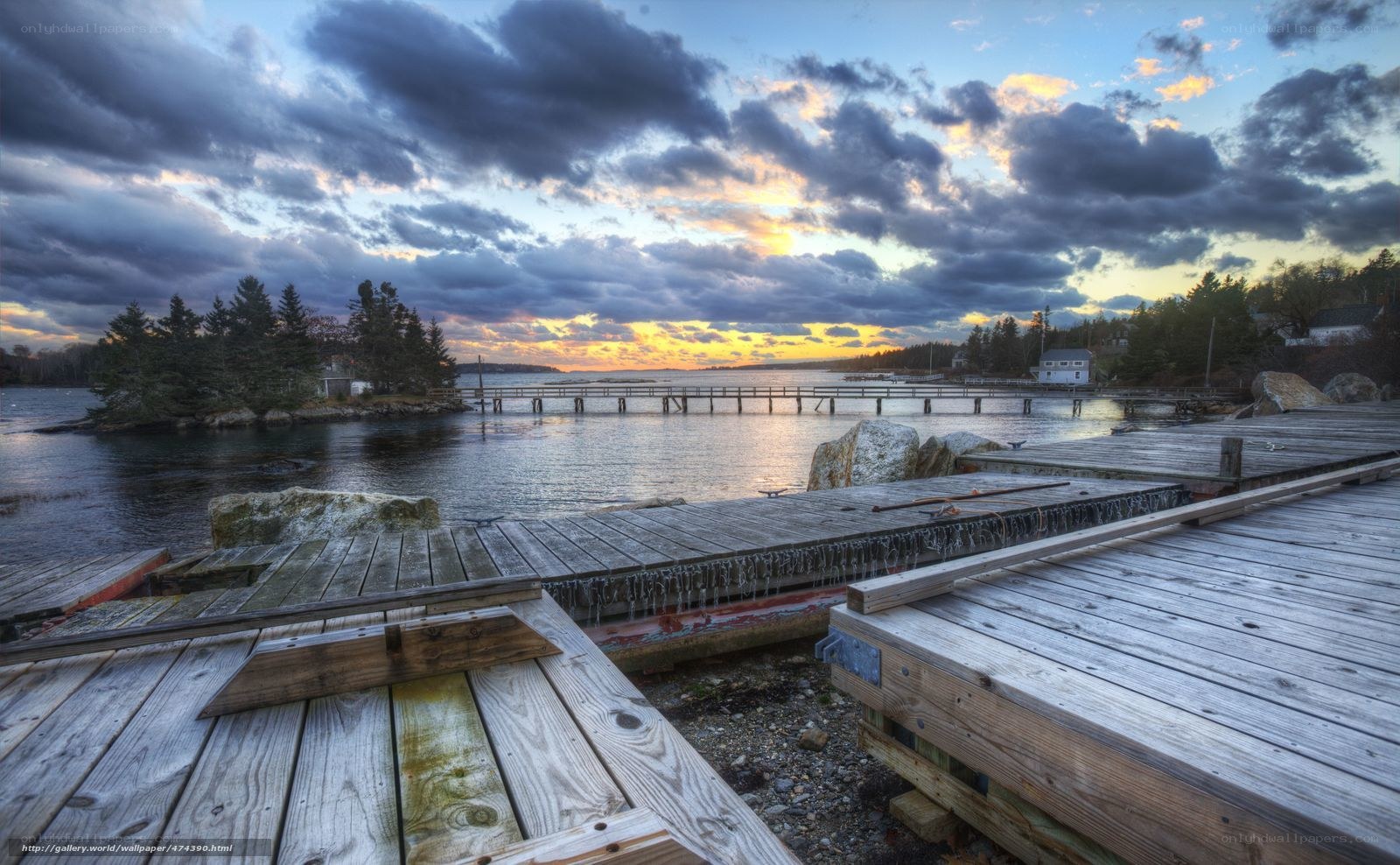 Wooden docks at sunset