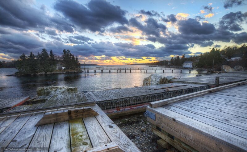 Wooden Docks at Sunset — Blue, Dramatic, Photograph, Water