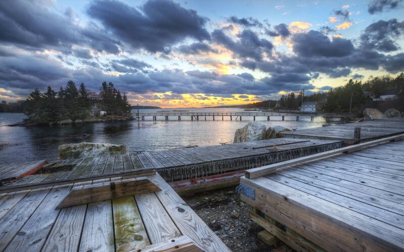 Wooden Docks at Sunset — Blue, Dramatic