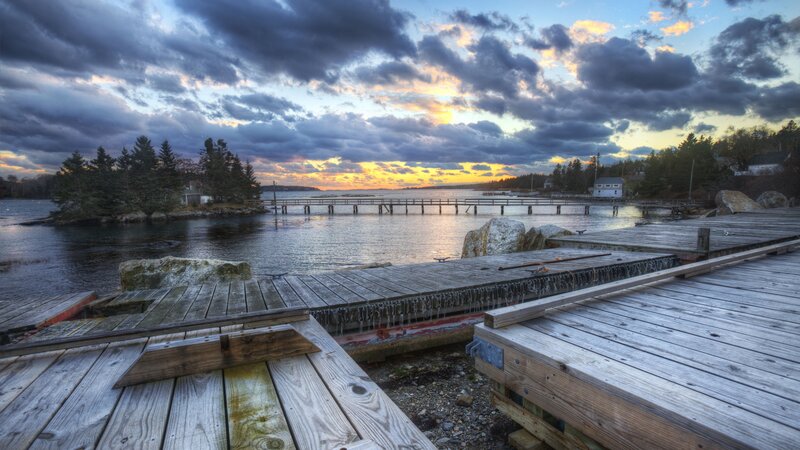 Wooden Docks at Sunset — Blue