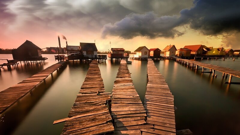 Wooden Docks at Sunset — Brown