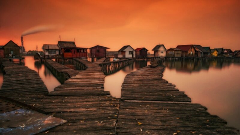 Wooden Docks at Sunset — Orange