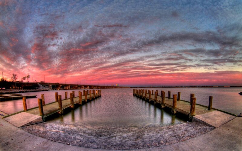 Wooden Docks at Sunset — Pink