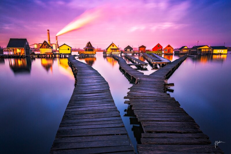 Wooden Docks at Sunset — Purple