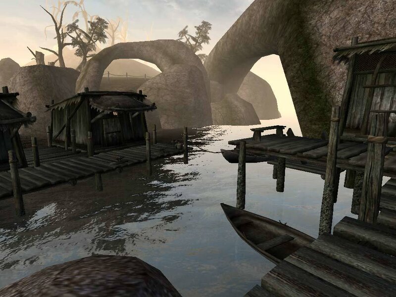 wooden docks by rock arches