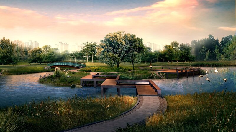 Wooden Docks in Park — Blue