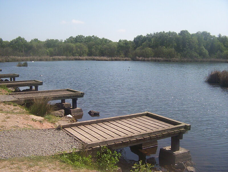 Wooden Docks on Lake — Blue