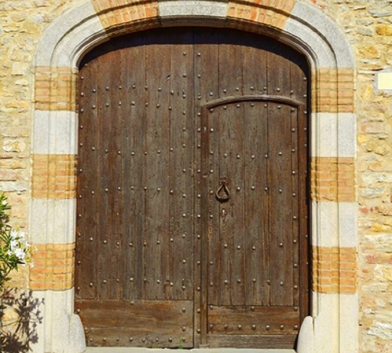Wooden Door in Stone Wall — Brown, Calm