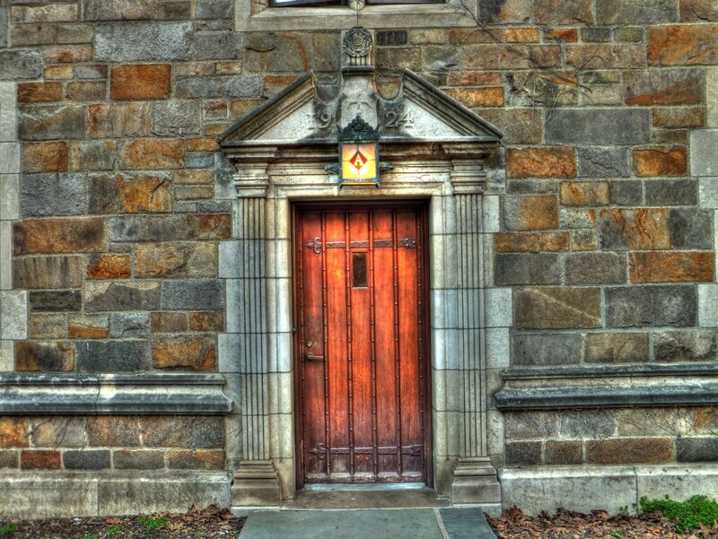 Wooden Door in Stone Wall — Brown, Dramatic