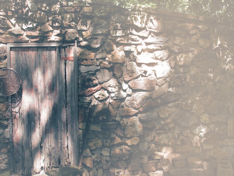 Wooden Door in Stone Wall — Brown, Serene