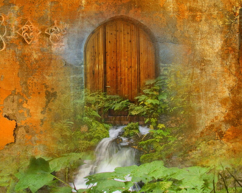 Wooden Door in Stone Wall — Brown