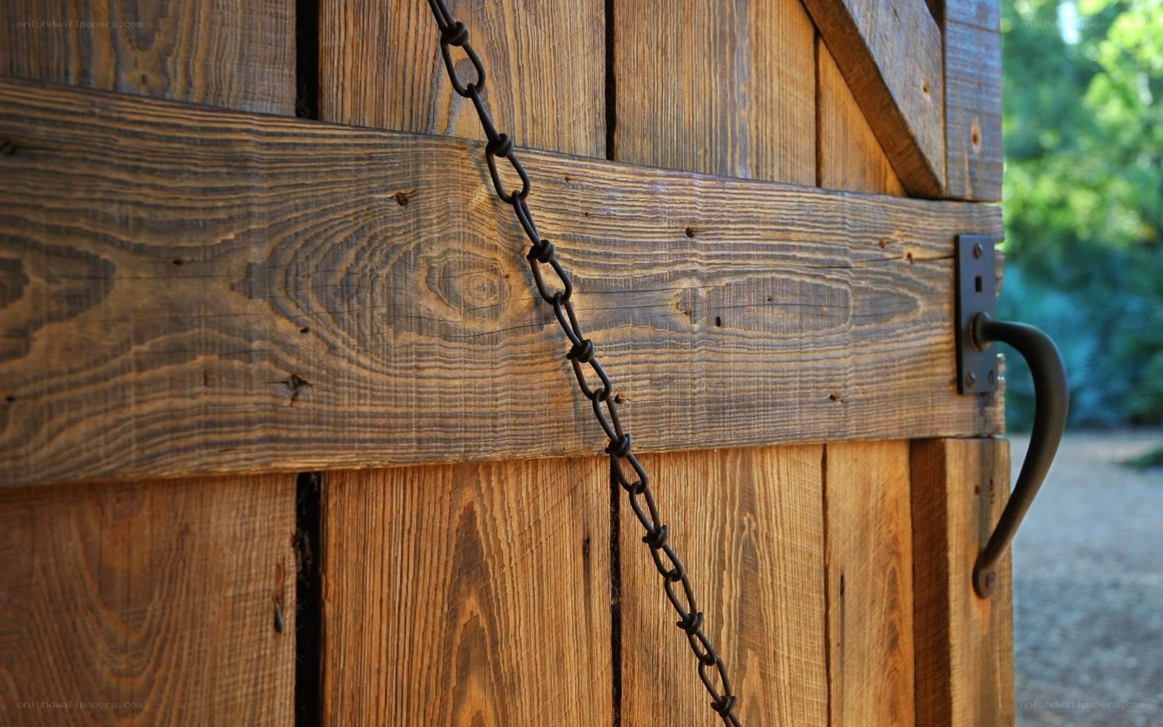 wooden door with chain lock