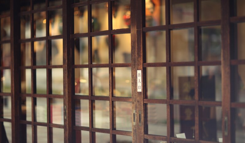 Wooden door with glass panes