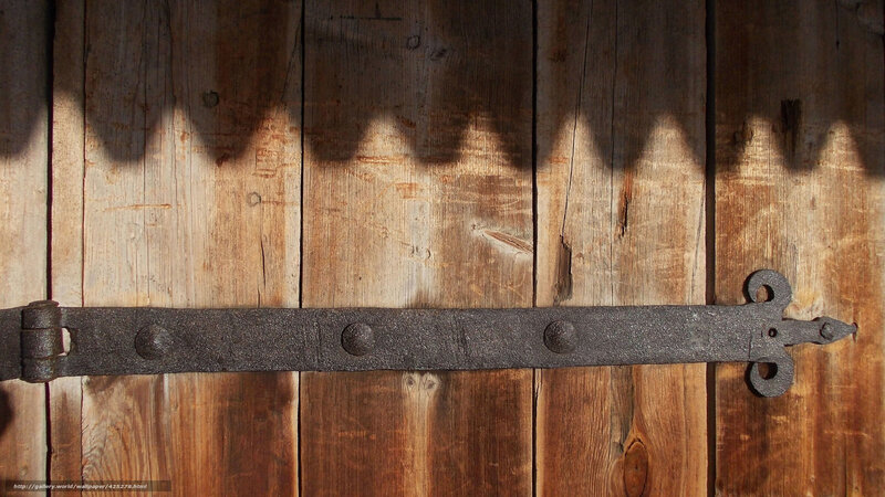 Wooden door with iron hinge