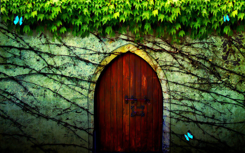 Wooden Door with Ivy