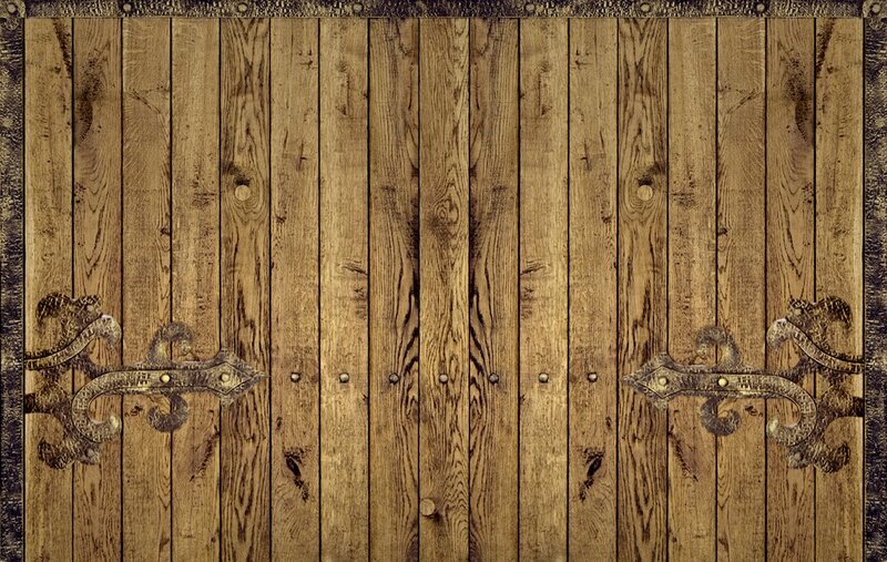 wooden door with metal hinges
