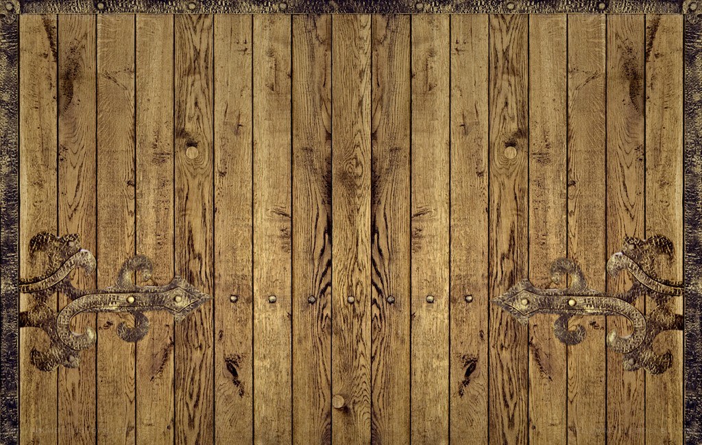 wooden door with metal hinges